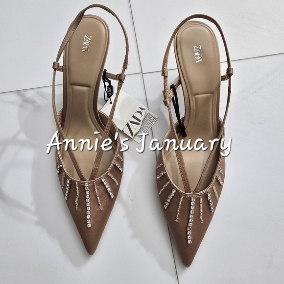 ZARA Women's Rhinestone Sandals(Beige, US 8, 10/EUR 39, 41) - Picture 3 of 9